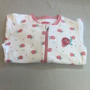 Tuffy - White and Pink Onesie Sleeper with Rose Pattern